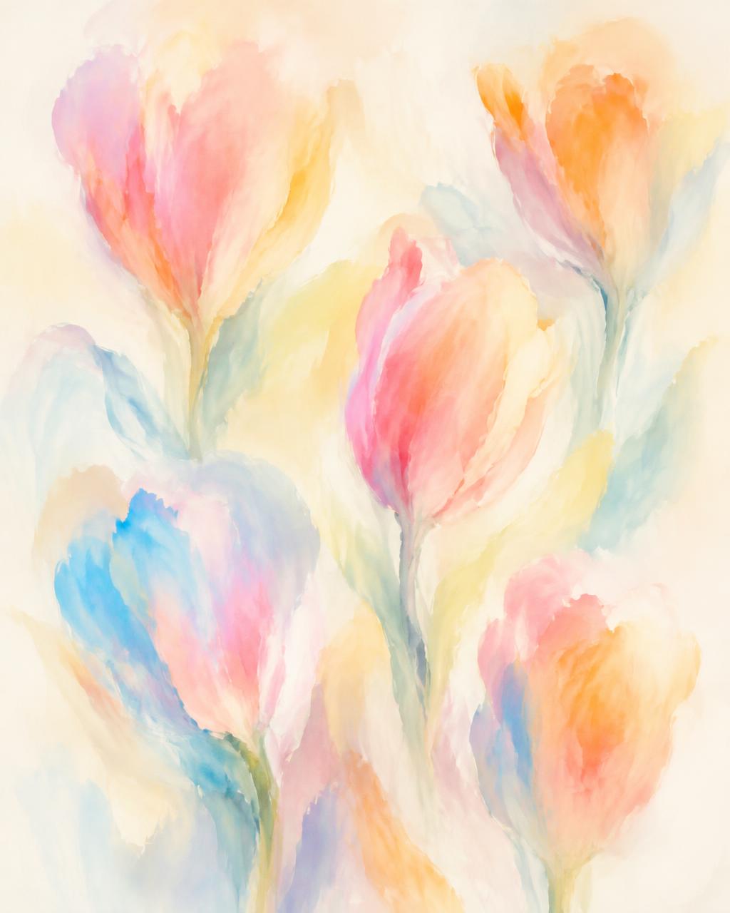 Abstract painting of soft pastel petal shapes on cream