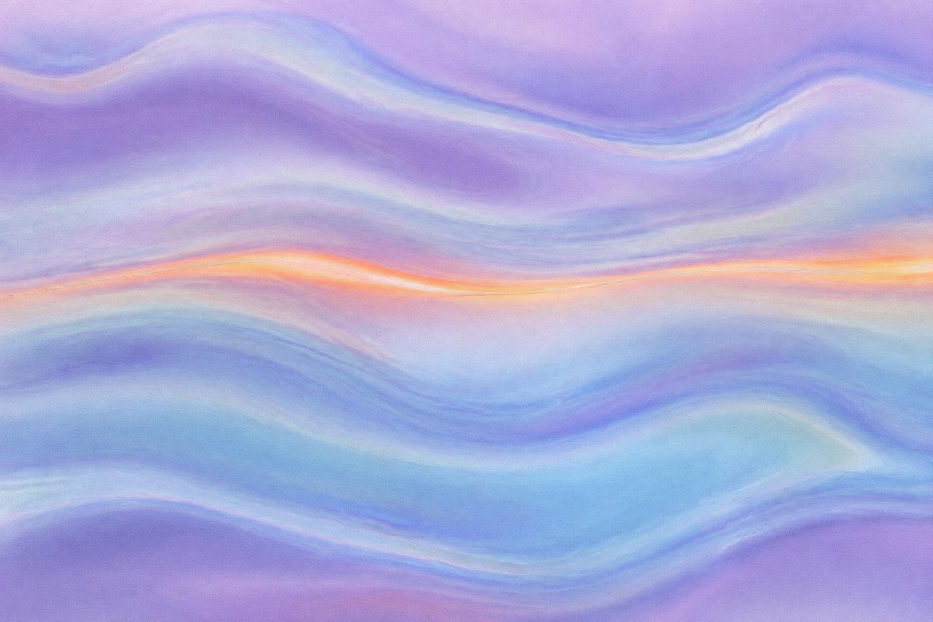 Abstract painting of lavender waves with a warm orange line
